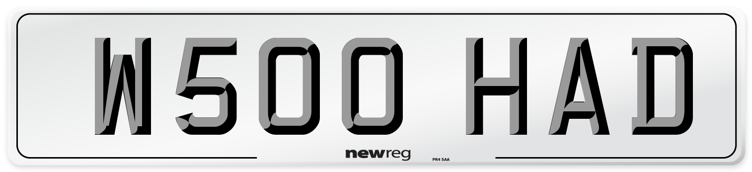 W500 HAD Number Plate from New Reg